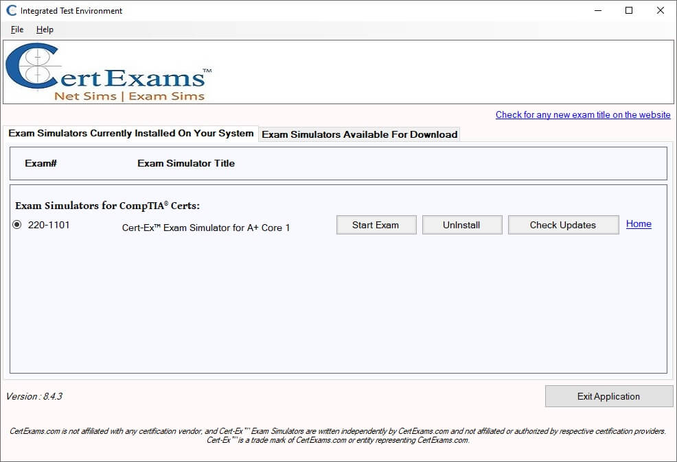 A+ Core 1 (220-1001) Practice Exams software